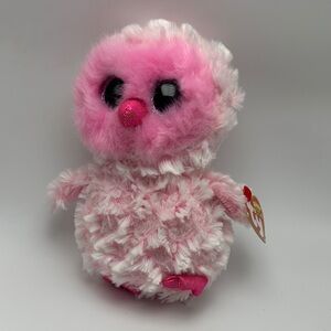Ty Pink and White Fluffy Owl Toy